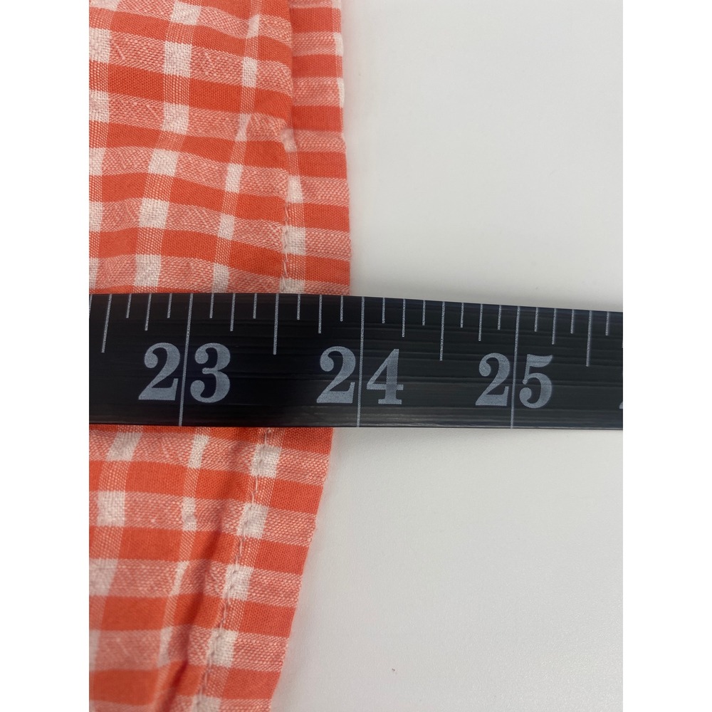 St. John's Bay Blouse XL Orange Gingham Puff Sleeve Keyhole Neck Excellent - Picture 5 of 6